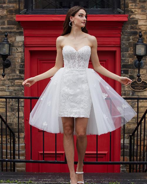 Aa2318 sheath short wedding dress with detachable skirt and strapless neckline1
